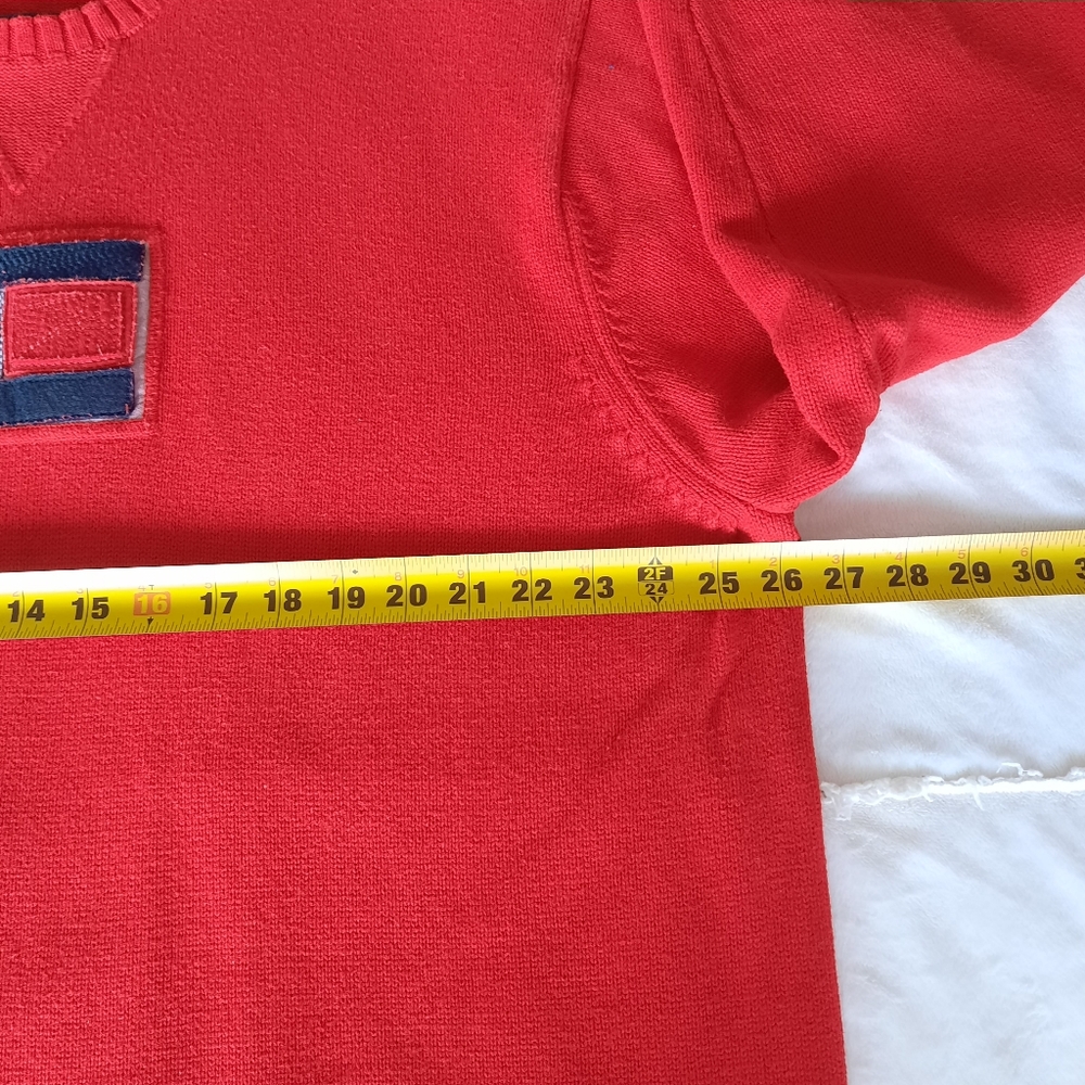 Tommy Hilfiger Chunky Red Sweater Flag Logo Mens Size Large Retro 90s - Picture 7 of 14